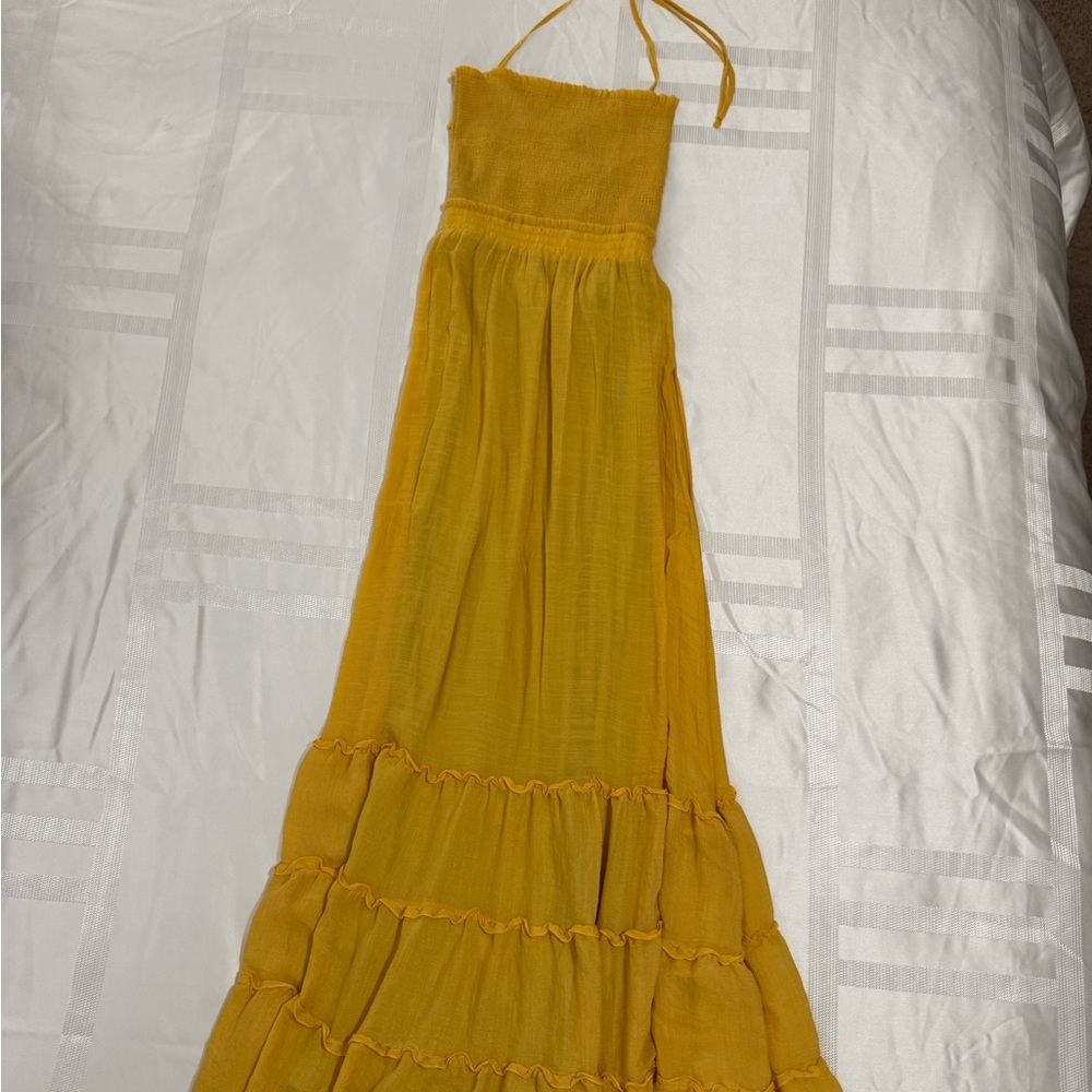 Yellow Halter Tiered Maxi Dress